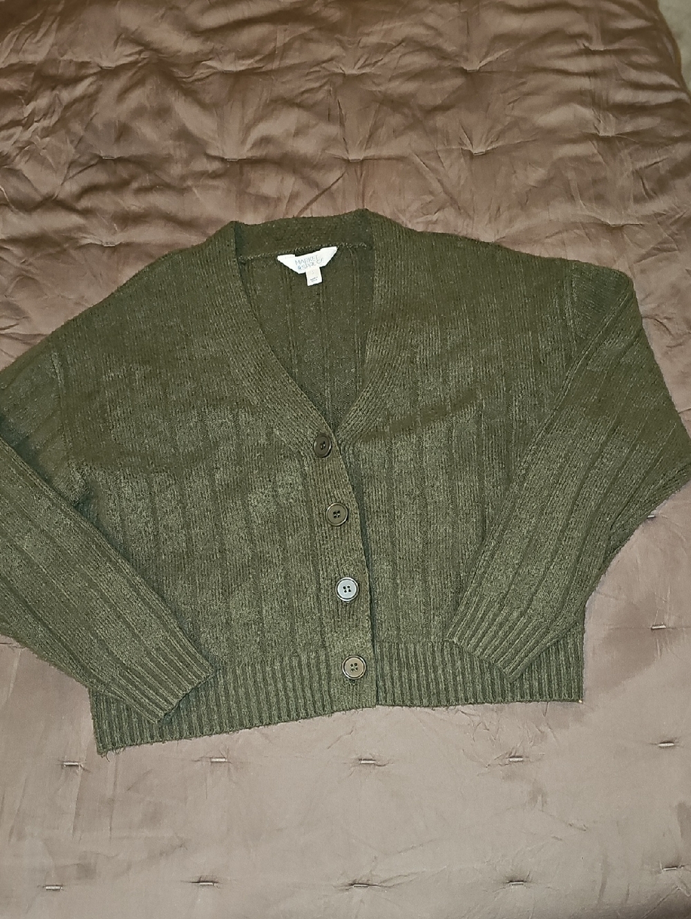 Market & Spruce Wide Ribbed Crop Sweater Size L Olive